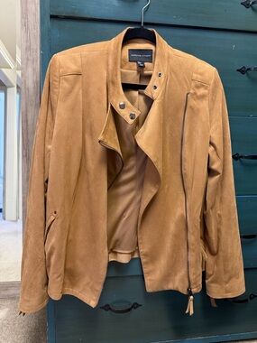 Adrienne Vittadini Camel Suede Moto Jacket